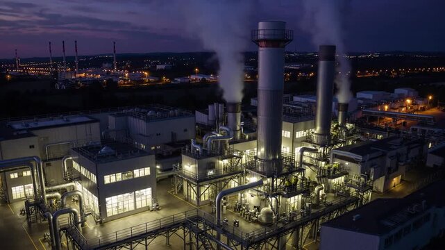 oil refinery at night