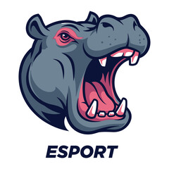 Hippo E-Sport Logo: A formidable hippo with an intense gaze, its mouth agape in a display of power, serving as a strong symbol for the esports community.