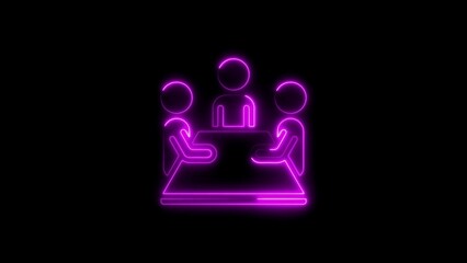 Neon illustration of a business team meeting around a table in a modern dark style