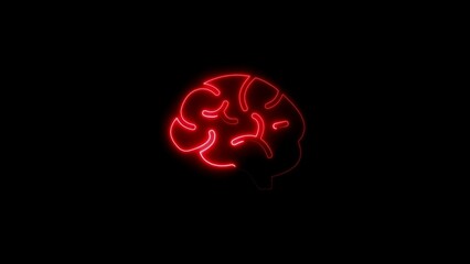 Glowing red neon brain outline on a black background representing thought and intelligence