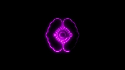 Neon brain with target concept illustrating focused thinking and cognitive function