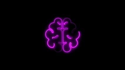 Vibrant neon brain illustration on black background representing intelligence and thinking