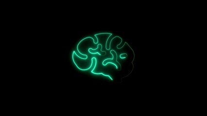 Glowing neon brain illustration on black background represents intelligence thought and knowledge