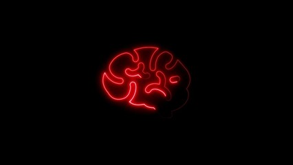 Illuminated neon brain silhouette on black depicting intelligence creativity and thought processes