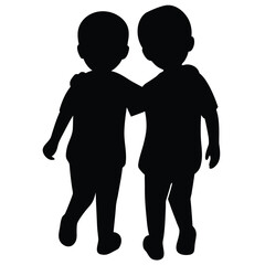 Silhouette of Two Boys Standing Together With Arms Around Each Other's Shoulders