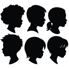Silhouette Portrait Set Collection of Diverse Children's Side Profile Representations