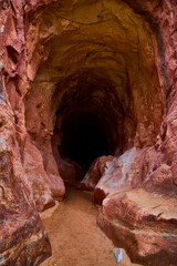 Sandstone Cave Entrance with Graffiti and Shadows Belly of the Dragon Utah