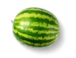 Ripe watermelon fruit with natural green stripes, isolated PNG on transparent background, perfect for food design, web use, or creative projects.