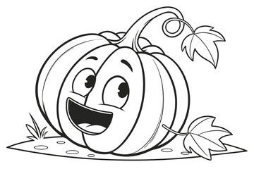 black and white line drawing of a cartoon pumpkin