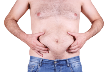 man with belly fat isolated.