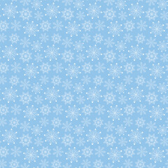 Seamless pattern white snowflakes on light blue background vector illustration. Print, perfect for branding, packaging, and Christmas products