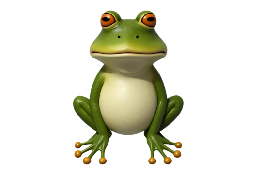 a frog, showing a vibrant green hue, with detailed textures and patterns, demonstrating its characteristics and natural pose, with a unique form, no background.