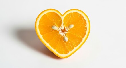 Fototapeta premium A Fresh Citrus Heart: Juicy Orange Slice Shaped for Love on a Minimalist White Background.