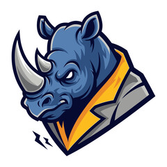 The Rhino: A stylized illustration of a rhino wearing a modern coat, showcasing a fusion of wildlife and contemporary design. Capturing the energy of the animal in a modern context.