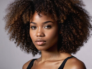 Natural textured afro hairstyle on African woman with volume