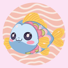 Obraz premium Cute kawaii in cartoon style. Funny sea character for children's designs, posters, stickers and printed products