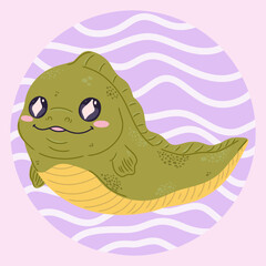 Cute kawaii  in cartoon style. Funny sea character for children's designs, posters, stickers and printed products