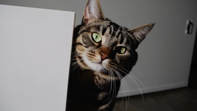 Tabby Feline Peering Out from Blank Board or Canvas