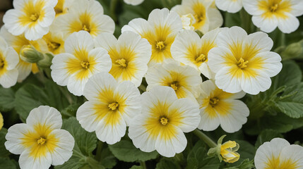 Fototapeta premium Close Up of Primrose Blooms in Yellow and White Shades