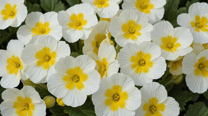 Fototapeta premium Close Up of Primrose Blooms in Yellow and White Shades