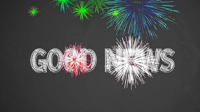 Colorful Stars GOOD NEWS Phrase Chalkboard Background 3D Rendering fireworks celebration
