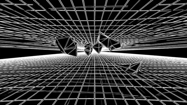 Retro-Futuristic Abstract Design Collection Featuring Psychedelic Patterns and Cyberpunk Elements in Monochrome Palette