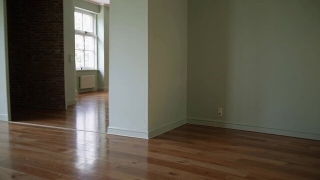 Light green hue wall vacant chamber wooden flooring interior design living space