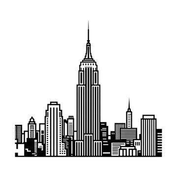 Iconic empire state building and new york city skyline sketch black and white