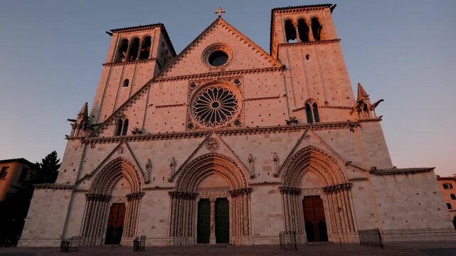 historic cathedral basilica graphed during the golden hour, built in Romanesque Revival architectural style