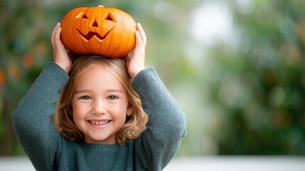 Child Holding Pumpkin with Smile