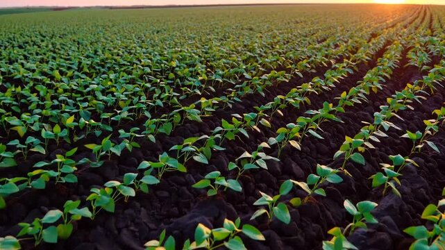 Linear arrangements of juvenile soybean vegetation in early daylight illumination Linear arrangements of juvenile soybean vegetation in early daylight illumination
