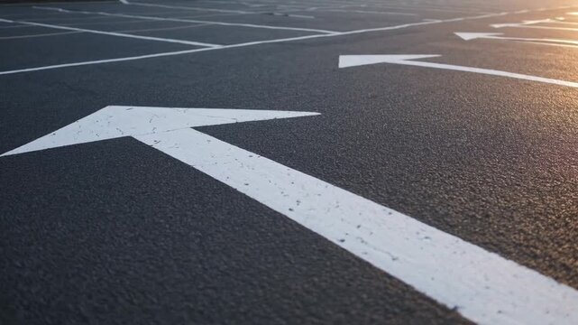 Pale directional indicator upon vacant vehicle parking area Directional indicator denotes the path upon vacant vehicle parking area.