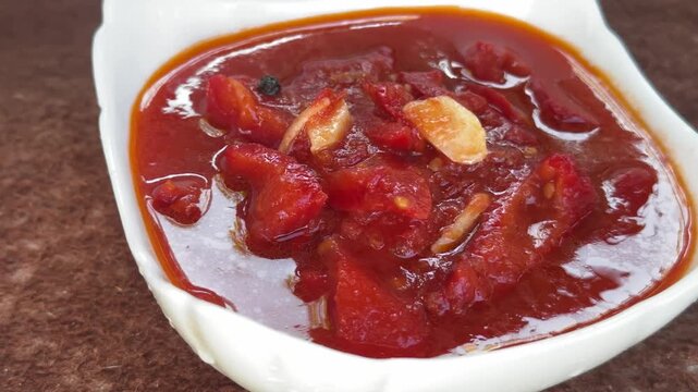 pickled red pepper lecho closeup. High quality 4k footage