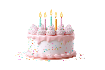 A cake with four candles on it, one of which is lit