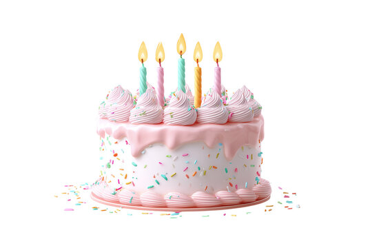 A cake with four candles on it, one of which is lit