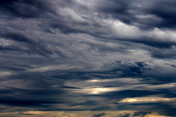 Stormy skies with dramatic, dark clouds