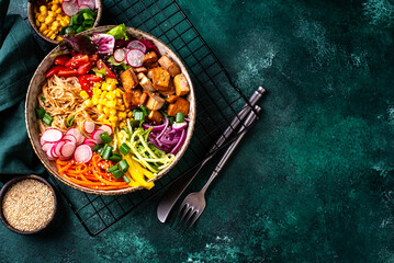 Vegan healthy poke bowl with tofu