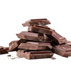 A Rich Cascade of Dark Chocolate Pieces isolated on transparent background