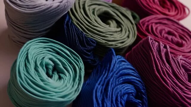 Assorted Knitting Threads and Yarns of Various Colors on Light Background