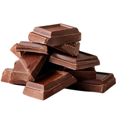 A CloseUp View of a Pile of Dark Chocolate Pieces Against a White Background isolated on transparent background