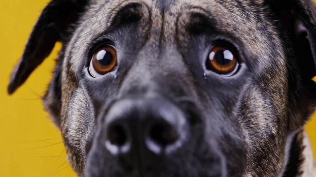 Amusing Canine Facial Expression Displaying Concern on Yellow Backdrop