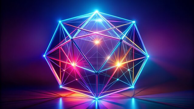 Geometric Structure with Glowing Lines and Bright Spots in a Dark Environment Creates a Futuristic Ambiance - Powered by Adobe