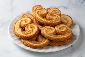 Palmiers or elephant ears, puff pastry cookies