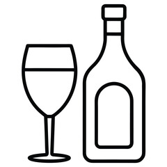 wine bottle with glass line art icon