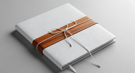 Elegant leather bound journal with wood accent and ribbon, perfect for luxury branding, corporate gifts, or stylish stationery