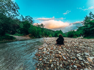 Serene riverside reflection at twilight