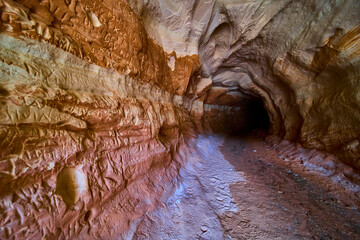 Sandstone Cave Interior with Carved Walls and Graffiti Kanab Utah Trail Entrance