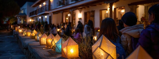 Children carrying glowing lanterns during Las Posadas celebration