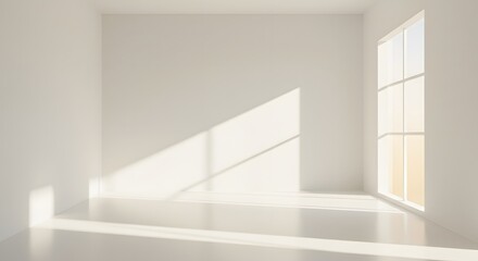 Brightly Lit Empty Room with Sunlight Streaming Through Large Windows Creating Beautiful Shadows on the Floor	