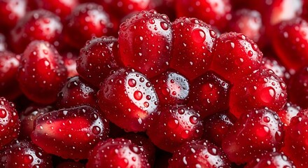 Fresh Pomegranate Seeds with Water Droplets A Close-Up View of Juicy Red Arils